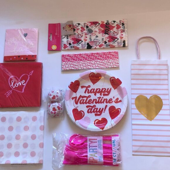 Supplies for a Make your own, Valentine's Day Gift Basket, (#3) Pink/White/Red - Picture 2 of 9